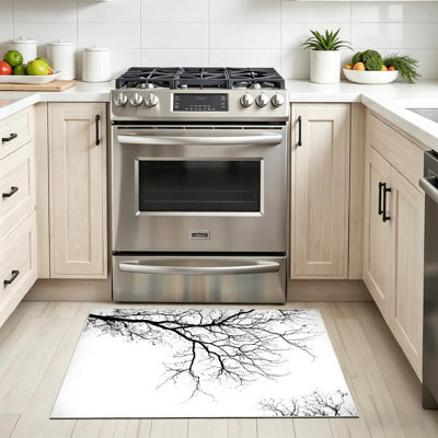 Black Bare Tree Branches Creepy Crown Fall Winter Abstract Machine Washable Indoor Area Rug