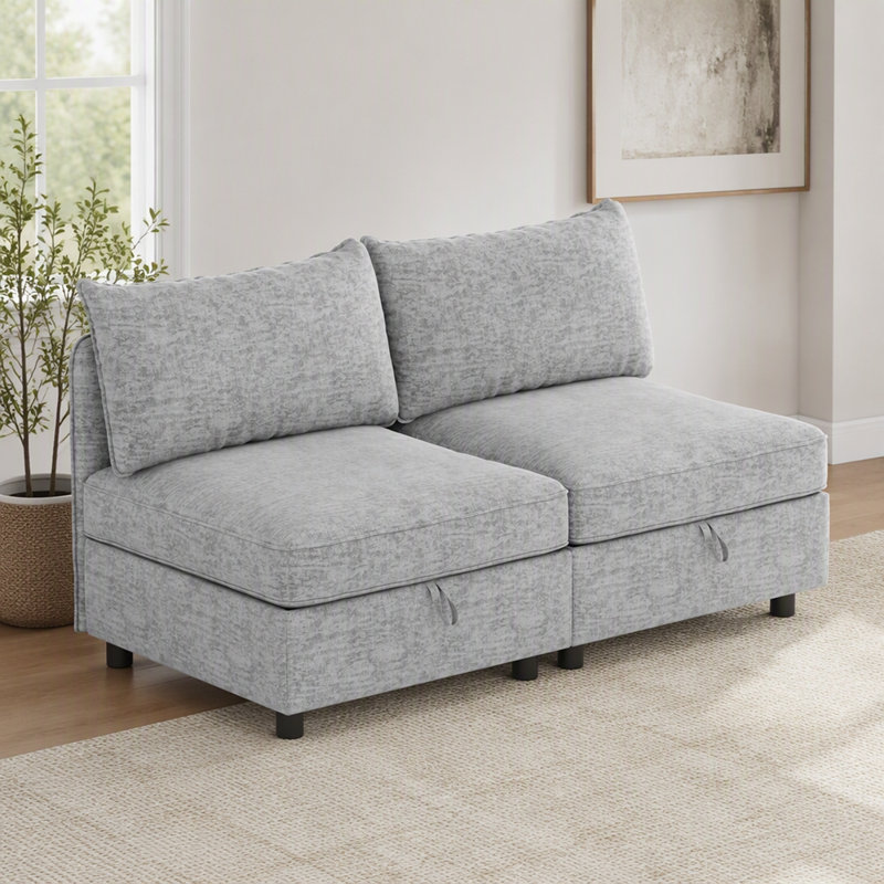 Siège sans accoudoirs pour canapé d'angle modulaire, siège de canapé-lit avec rangement, ensemble de canapé d'angle convertible, combinaisons modulables flexibles en tissu pour salon (2 pièces)