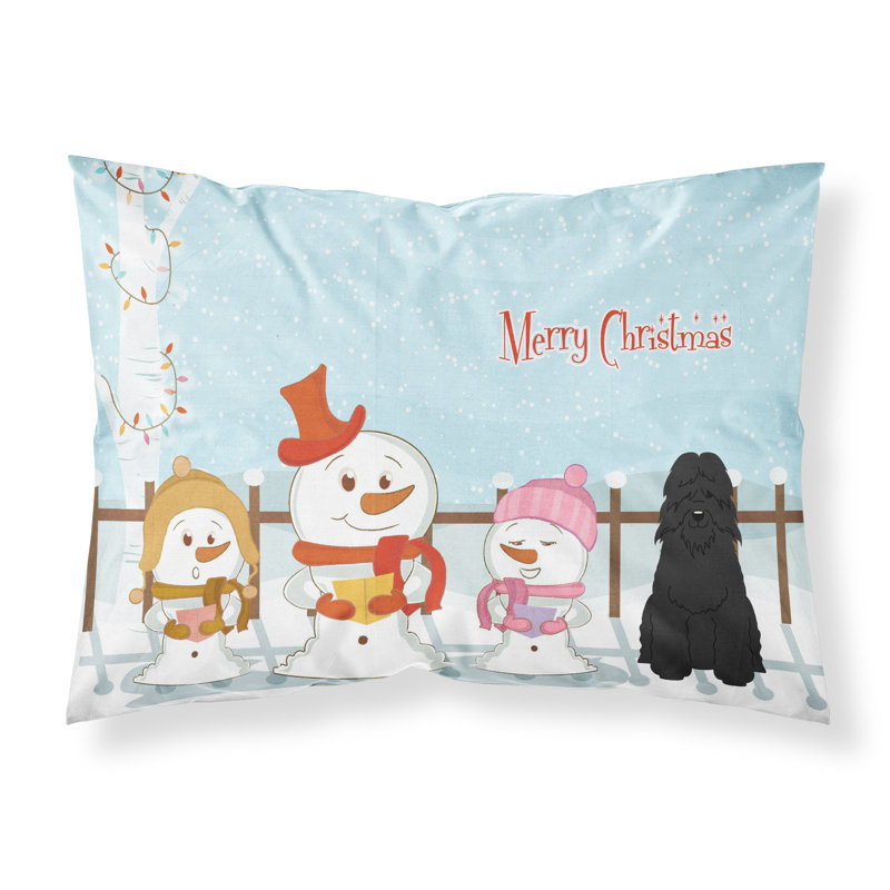 Taie d'oreiller Merry Christmas Merry Christmas, Bouvier des Flandres gris et choristes