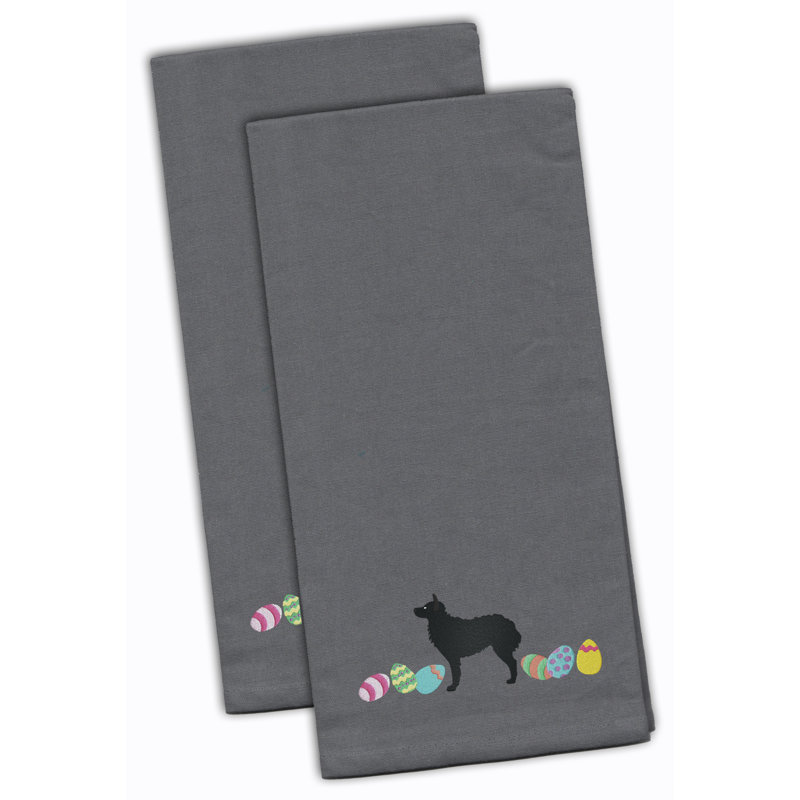 Cotton Embroidered Tea Towel Kitchen Towel, Gray, 28" H x 19" W x 0.1" D