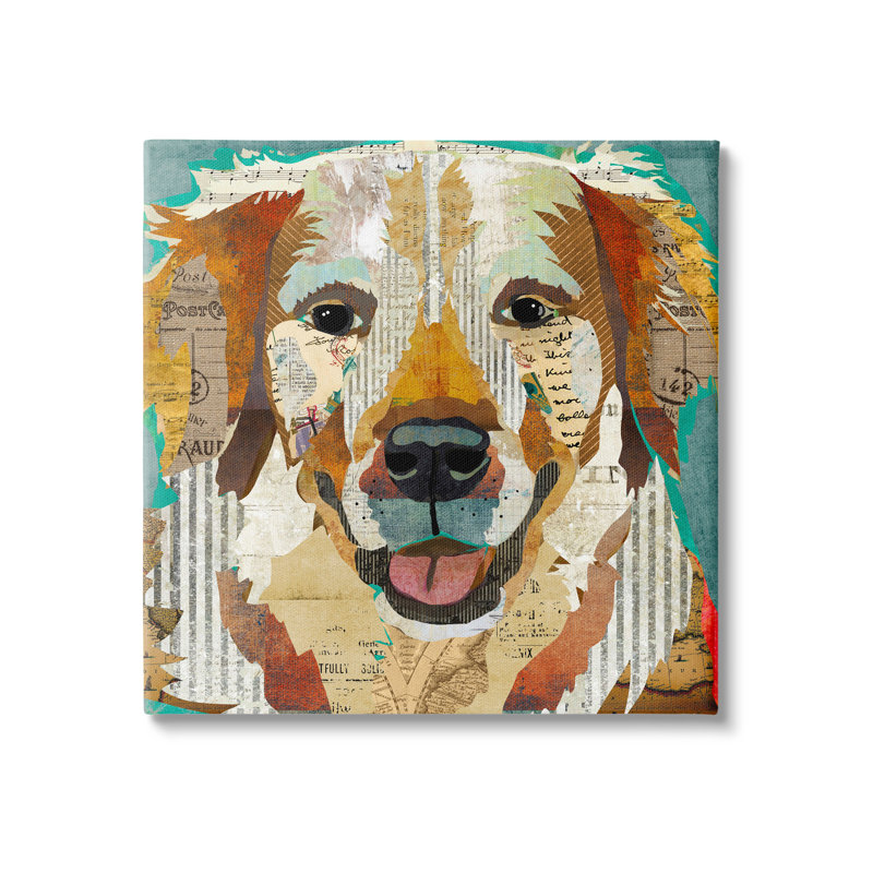 «Layered Dog Animal Portrait Ephemera Patchwork Collage» par Traci Anderson, impression sur toile tendue