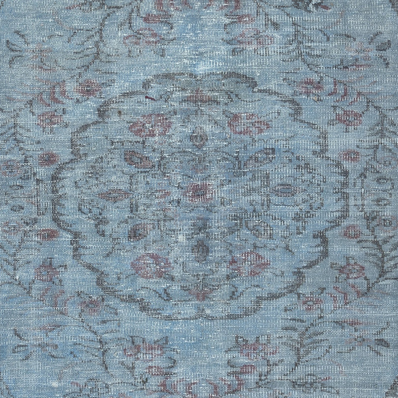Tapis turc contemporain fait à la main de 6 pi x 8,6 pi surteint en bleu clair