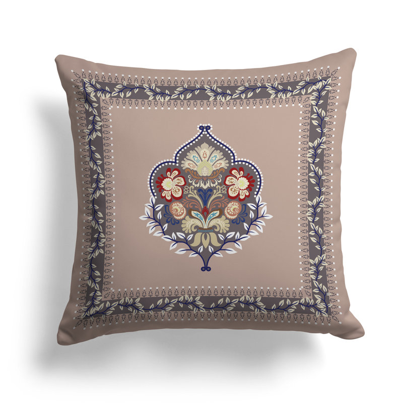 Coussin Kashmir, H 16 po x l 16 po, Gris / Rose