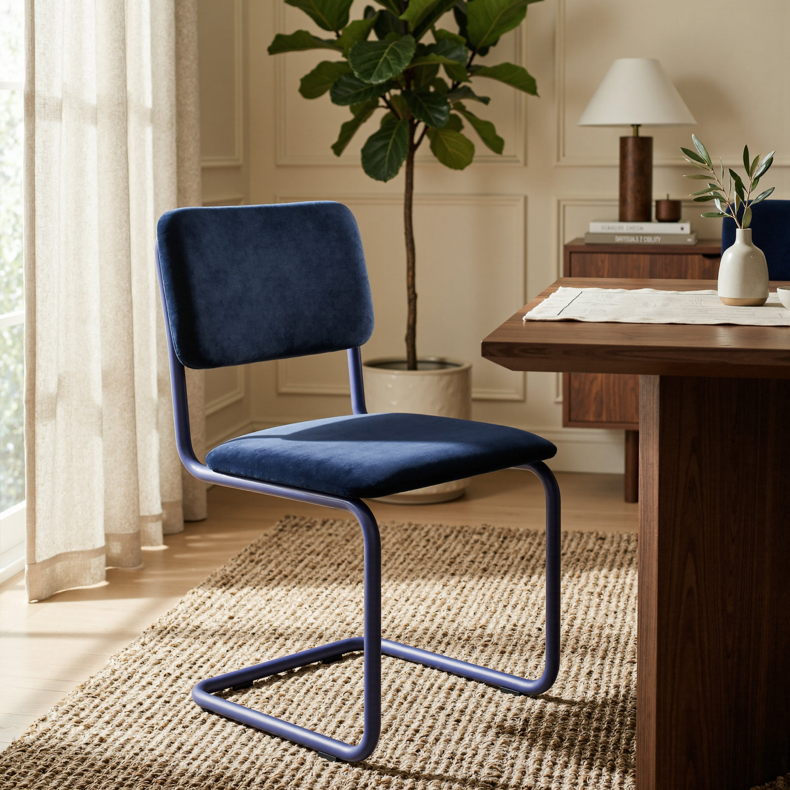 Walsh Velvet Cantilever Chair, Bella Ink Blue