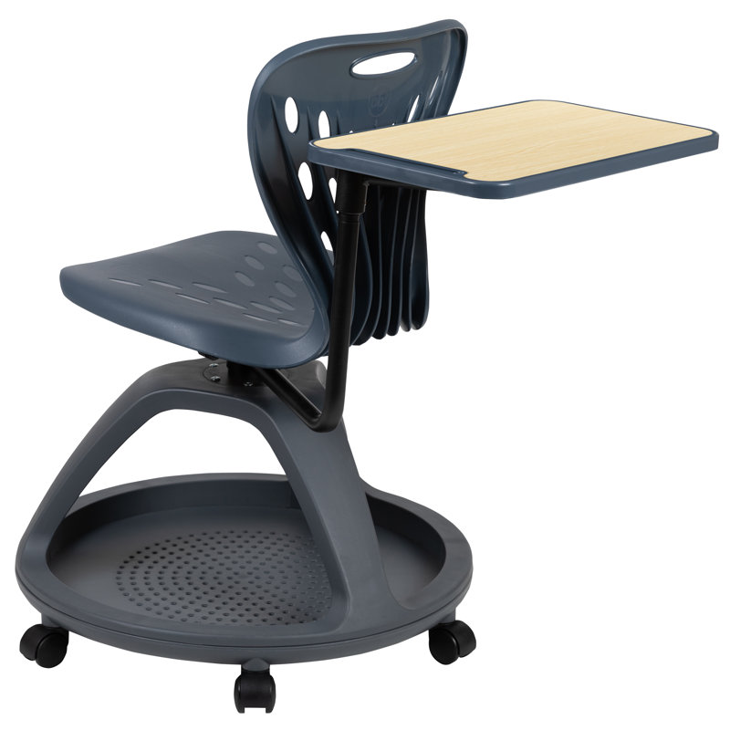 Mobile Desk Chair with 360° Tablet Rotation and Storage Cubby, Gray
