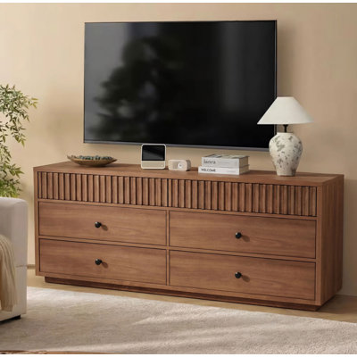 160cm Walnut Tv Stand Cabinet 6-drawer Large Capacity Entertainment Center, Media Console For Living Room Bedroom