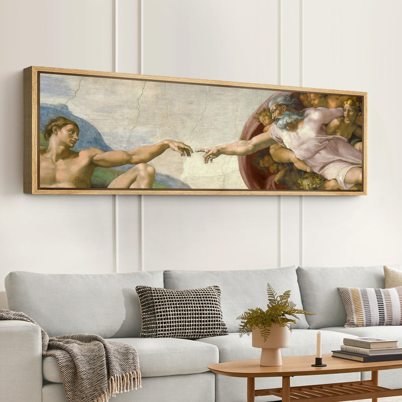 La création d'Adam par Michel-Ange, art moderne, H 20 po x l 60 po, Naturel