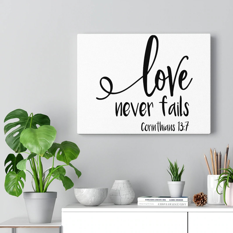 «Love Never Fails Corinthians 13: 7», impression murale verset de la Bible prêt à être accroché, H 12 po x l 16 po
