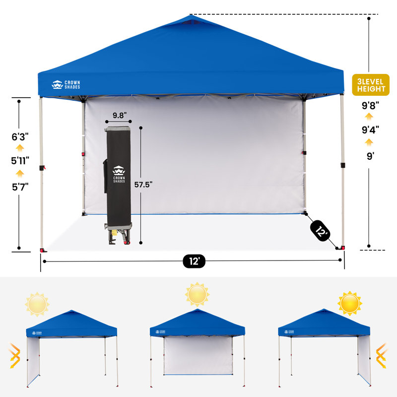 12 Ft. W x 12 Ft. D Metal Pop Up Canopy Instant Tent with 1 Removable Sidewall Blue, Blue
