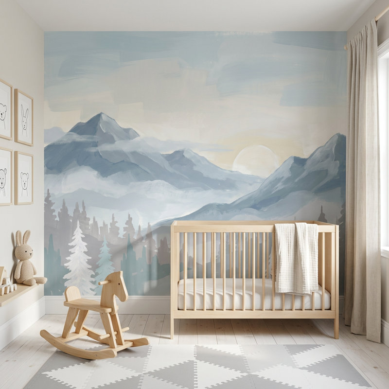 Papier peint paysage de montagne Misty Valley amovible Snowy Peaks Wall Decor, Textured Non-Pasted, 100 po x 96 po