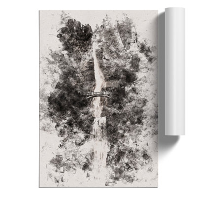 Multnomah Falls Waterfall Watercolour - Frameless Print