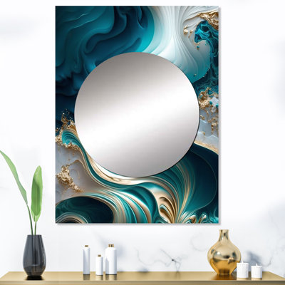 Murode abstraite Murdie Turquoise III - grand miroir mural abstrait, miroir décoratif moderne et contemporain, impression d'art en métal