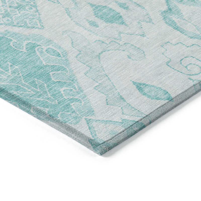 Tapis d'extérieur lavable bleu sarcelle 3 pi x 5 pi bleu turquoise et ivoire marocain