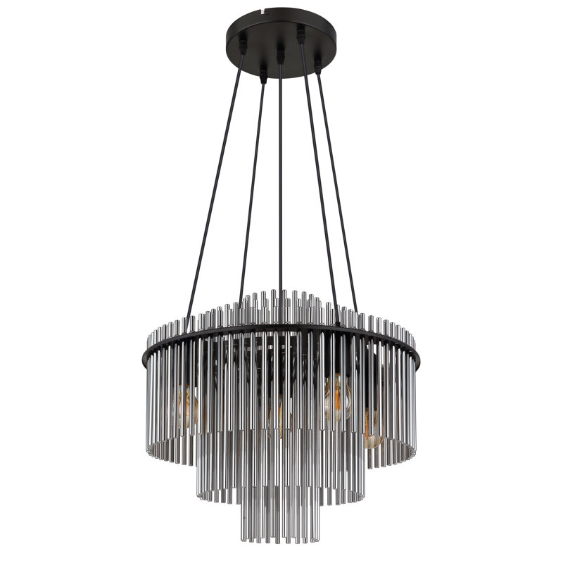 Decole 5 - Light Pendant, Smoke colour, Matt black, 70cm H x 50cm W