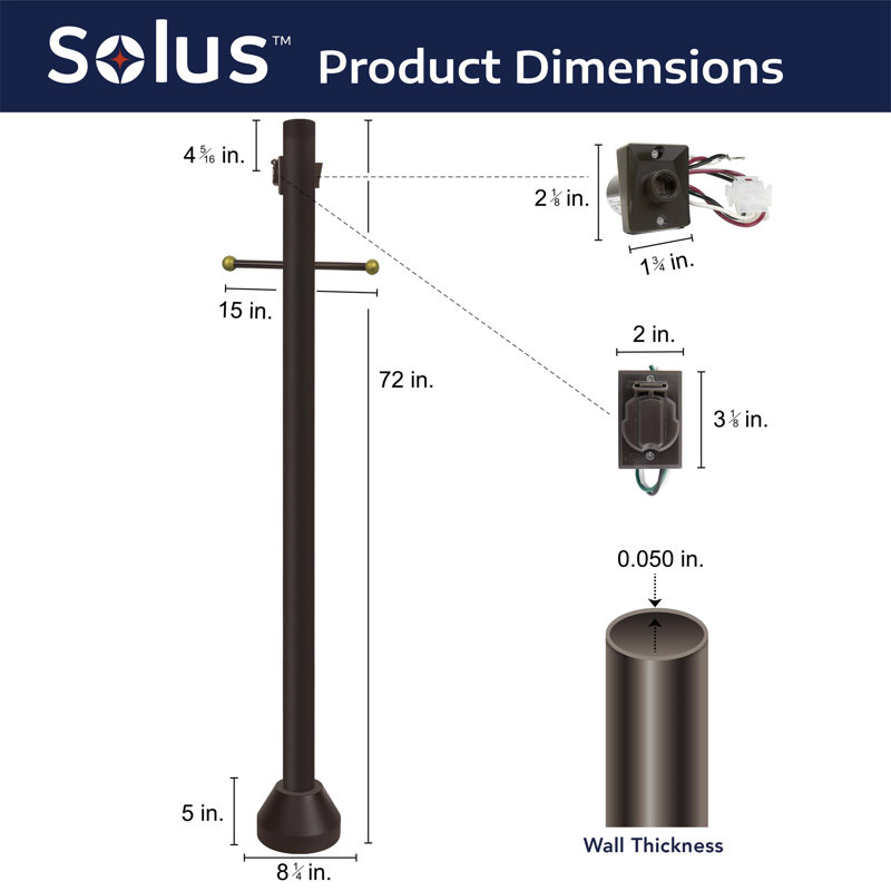 Solus 6ft. Surface Mount Lamp Post with Decorative Cross Arm, Convenience Outlet, Dusk-to-Dawn Sensor and Aluminum Base Cover