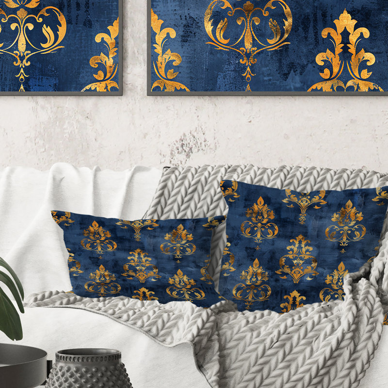 Blue Gold Royal Damaska Glamour IV - Transitional Lumbar Pillow