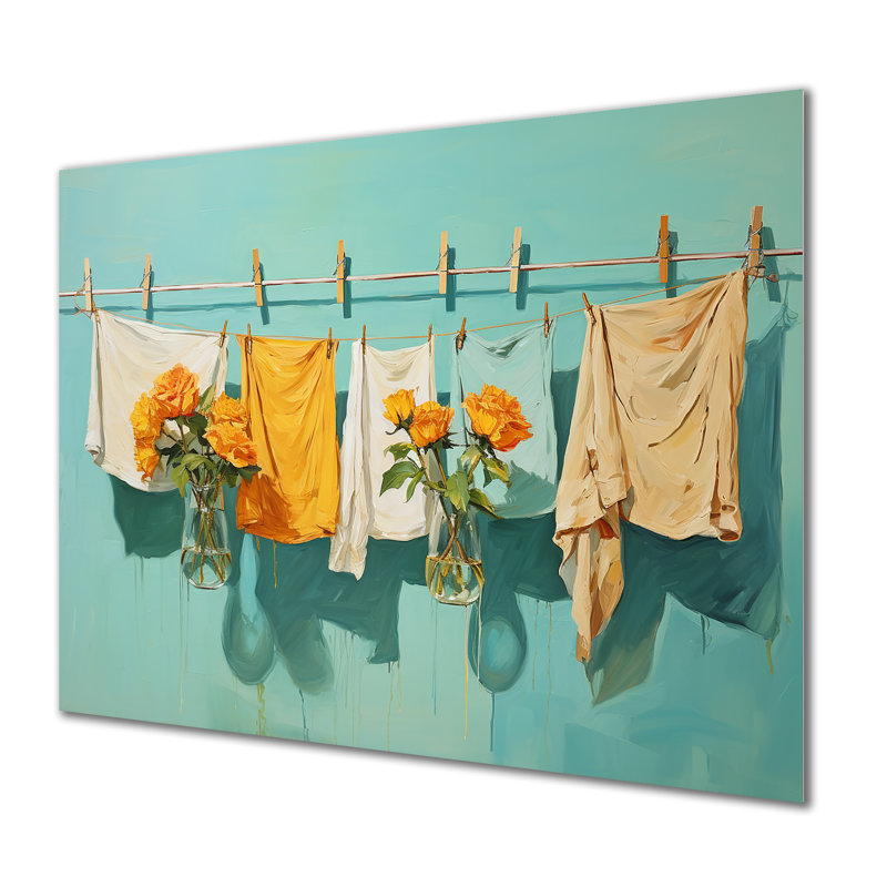 «Blue Simple Fold Laundry Elegance» - Art mural en métal blanchisserie MT135138, H 12 po x l 20 po x P 1 po