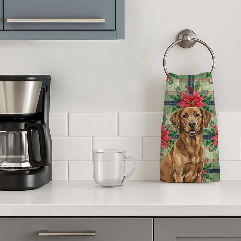 Chesapeake Bay Retriever Christmas PoinsettIas Kitchen Towel, Brown Chesapeake Bay Retriever