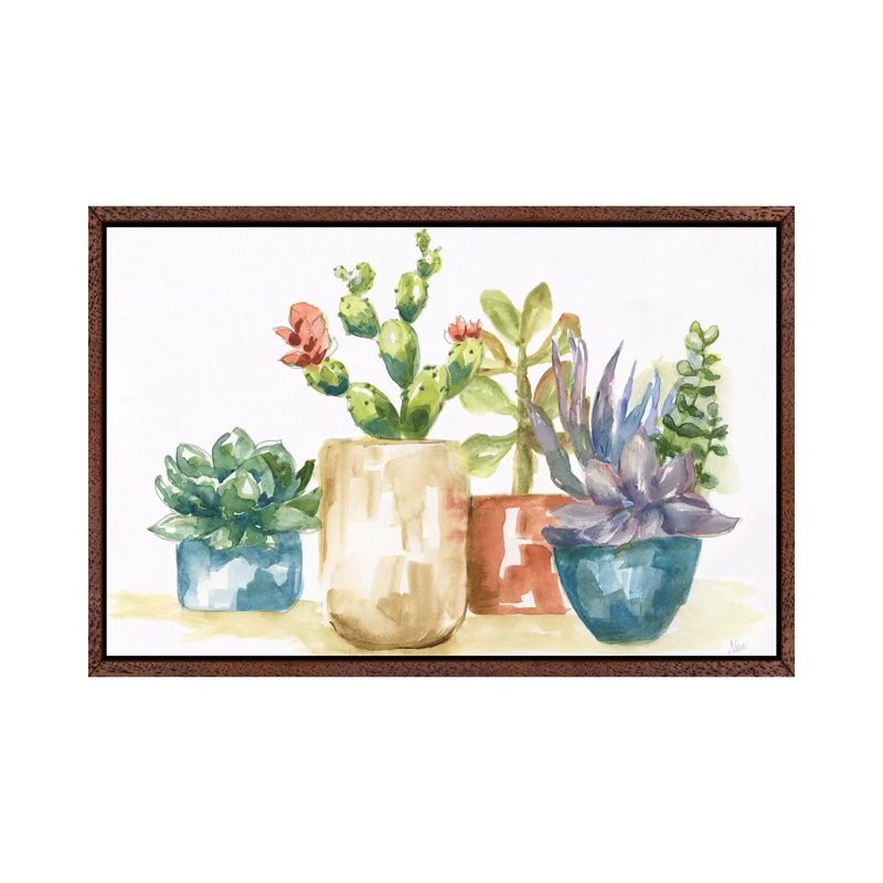 Summer Succulents I - Painting on Canvas, 66.04 cm H x 45.72 cm W, Classic Brown Wood Framed