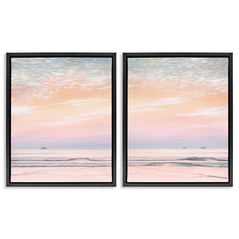  Ensemble de 2 toiles flottantes encadrées Peachy Coastal Sunrise par Grace Popp, H 31 po x l 25 po