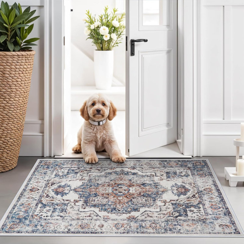 Wide Hallway Rug: Vintage Washable Soft for Living Room Bedroom Water Resistant Carpet with Non-Slip Backing for Entry Kitchen Dining Room Thin Bathroom Floor Mat(Brick)