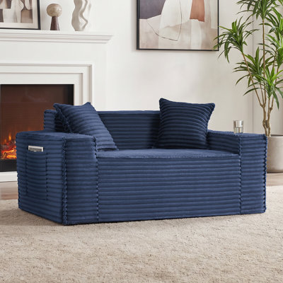 Canapé à billes 61 po avec coussin de compression et causeuse en fausse fourrure avec coussins, porte-gobelets et poche latérale