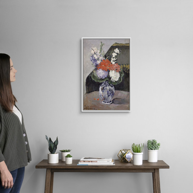 "Flowers in a Small Delft Vase, C.1873" par Paul Cezanne - Reproduction d'art sur toile, H 26 po x l 18 po x P 1,75 po