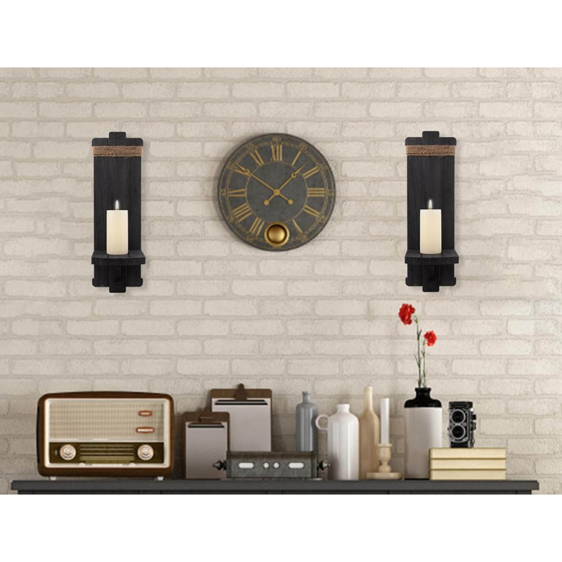 2 Piece Wood Wall Wall Sconce Set, Black