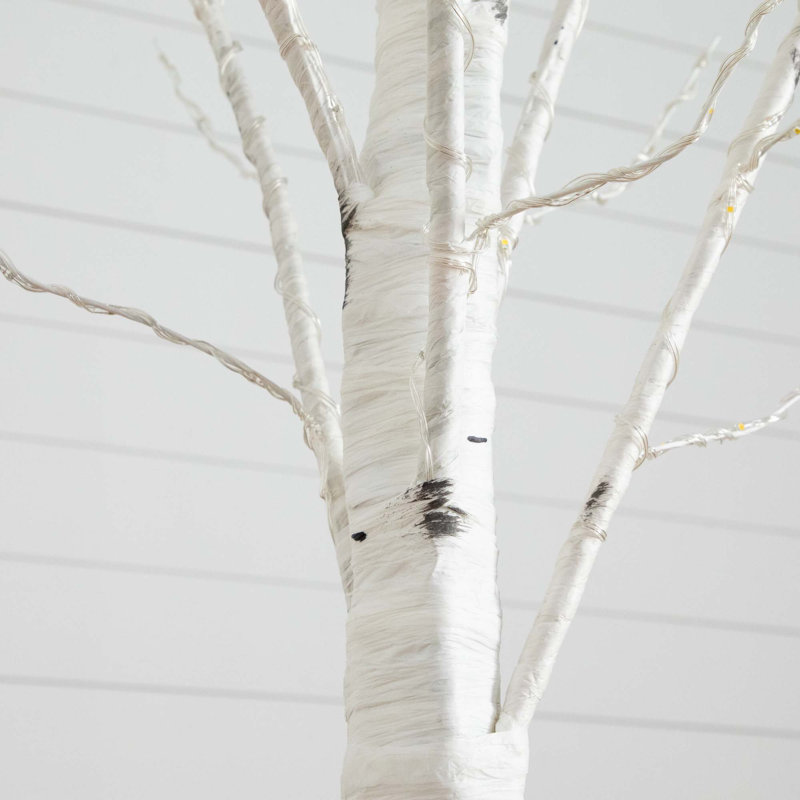 Bouleau blanc artificiel pré-éclairé avec lumières DEL blanc chaud, 3'