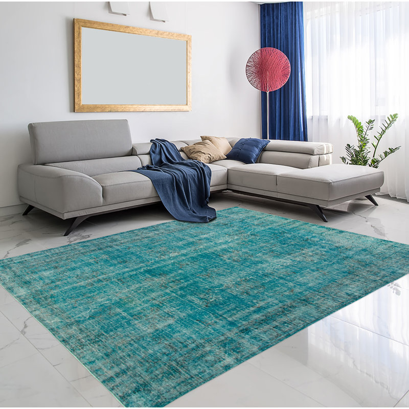 Tapis turquoise en laine noué à la main de conception unique 2000 pi 6 pi 10 po x 9 pi 10 po Olindo