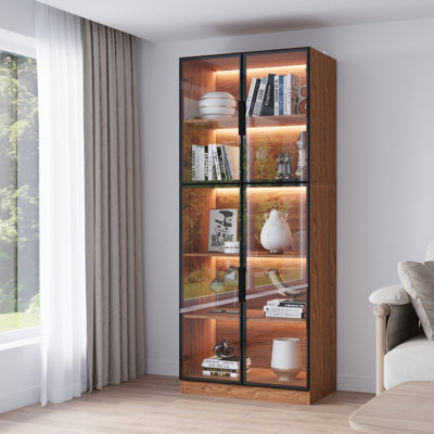 Modern Display Storage Cabinet With Led Lights, Glass Door Tall Showcase With 5-tier Shelves For Collectibles, Books, Wine, Curios by Ebern Designs