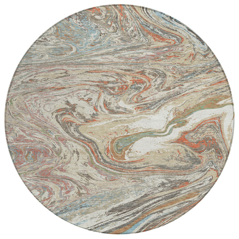 Tapis rond 8 po beige et rose