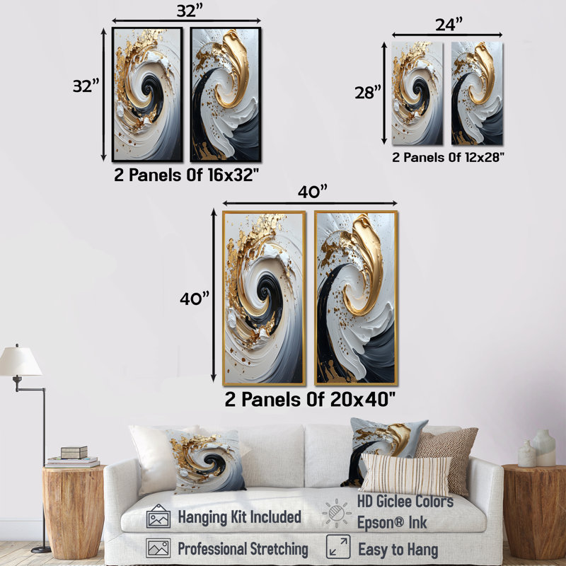 Tourbillon cosmique I - ensemble de 2 pièces d'art abstrait spirales, Toile tendue, H 28 po x l 24 po