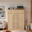 Armoire-penderie à grande capacité avec tringle, tablettes réglables et portes décoratives en rotin-196863882