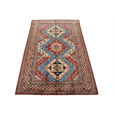 Fine Kazak Rug 4’11” X 6’11” Red Wool Tribal Hand-Knotted Oriental Carpet