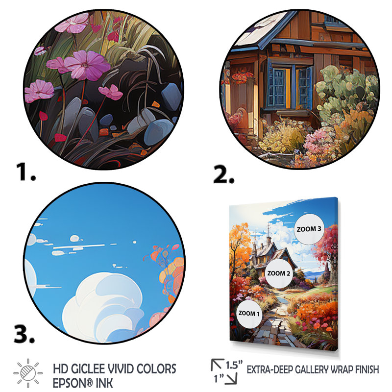 Fall Retreat Cottage Landscape 3 - Art mural paysage, Cadre simple noir, H 20 po x l 12 po x P 1 po
