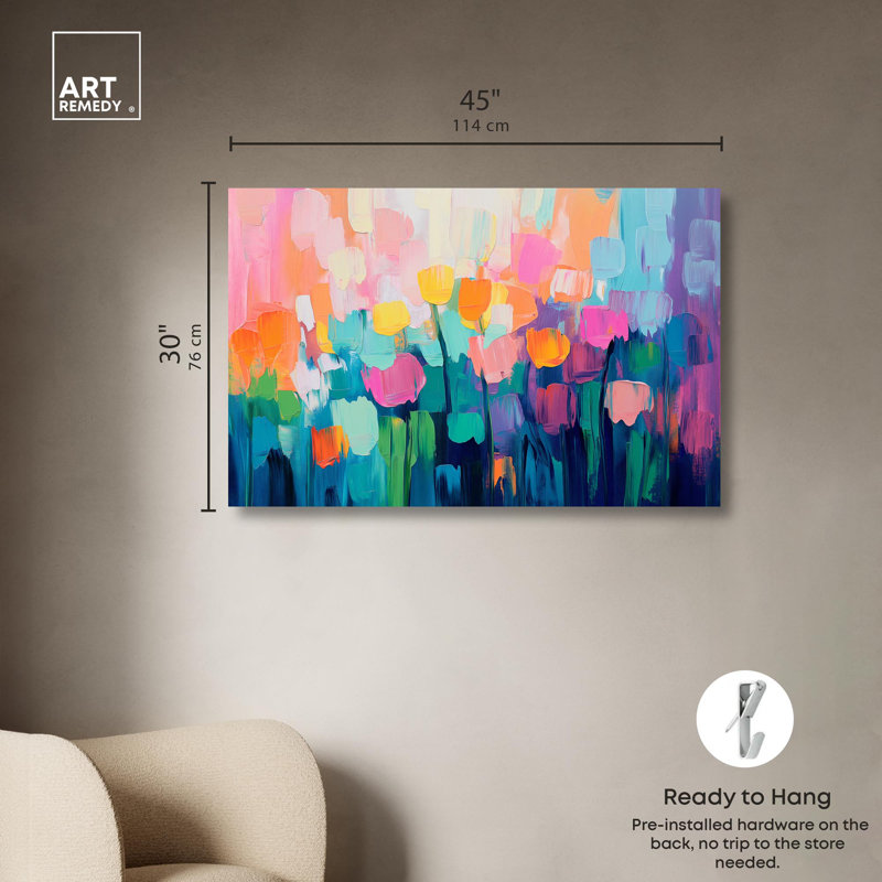 Art, art floral, fleurs abstraites, II, H 30 po x l 45 po, Toile tendue