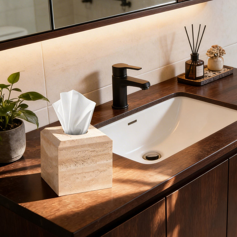 Couvercle de boîte à mouchoirs carré en marbre naturel, porte-mouchoirs décoratif pour meuble-lavabo, chambre à coucher et bureau