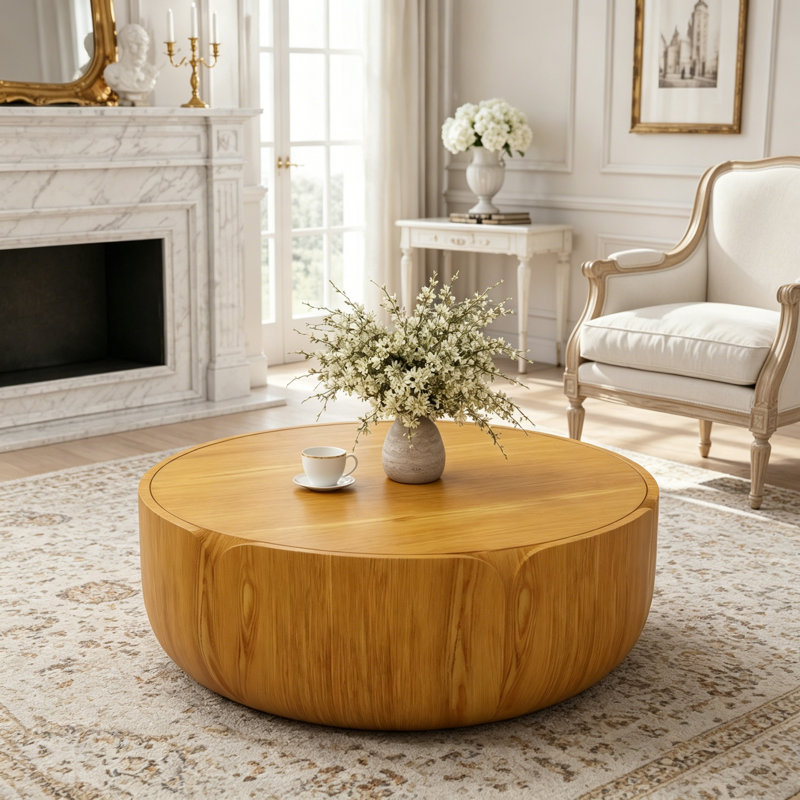 Table basse ronde d'extérieur d'intérieur, Natural, 35.63"W