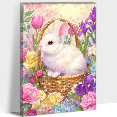 Art mural de lapin de Pâques GUTTATY, décoration murale de photos de lapin de Pâques au printemps, décoration murale de fleurs de lapin et de printemps, impressions de Pâques pour le salon, la chambre à coucher, la chambre d'enfant, la chambre de bébé prête à être suspendue 24 po x 36 po