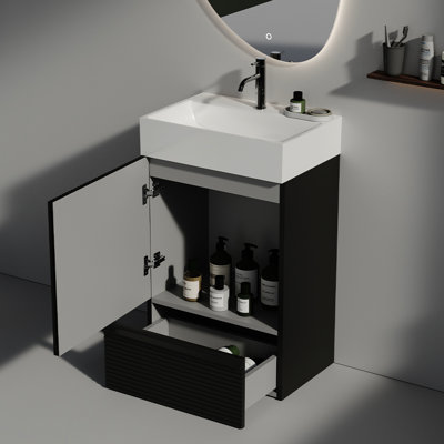 Meuble-lavabo autoportant avec évier en céramique Matt Black