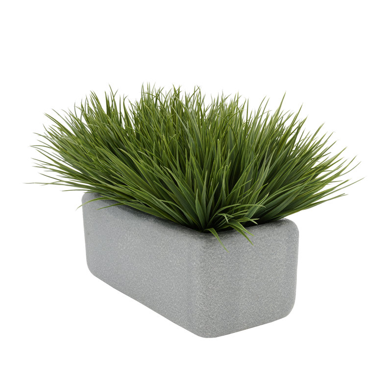 Herbe artificielle en pot de fleurs, Gris, Vert foncé, H 13 po x L 20 po x P 13 po