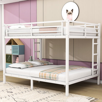 Queen Over Queen Bunk Bed With Dual Ladders, Guardrails And Noise‑Reducing Slats