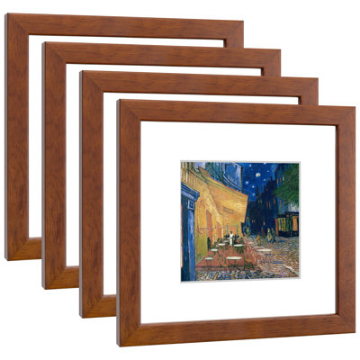 8x8 Picture Frame Set of 4 Made of Solid Wood Photo Frame with Real Glass for Pictures 5x5 with Mat or 8x8 Without Mat,Wall Gallery or Tabletop display Picture Frames,Brown