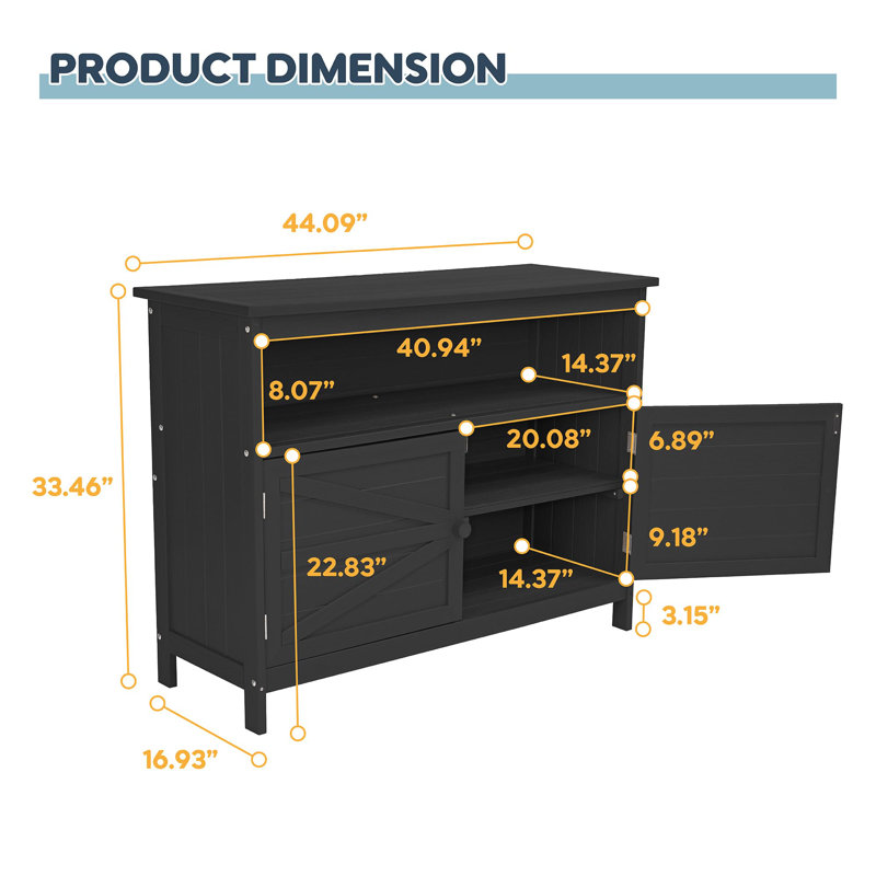 Buffet d'extérieur avec portes magnétiques HiPS, Noir
