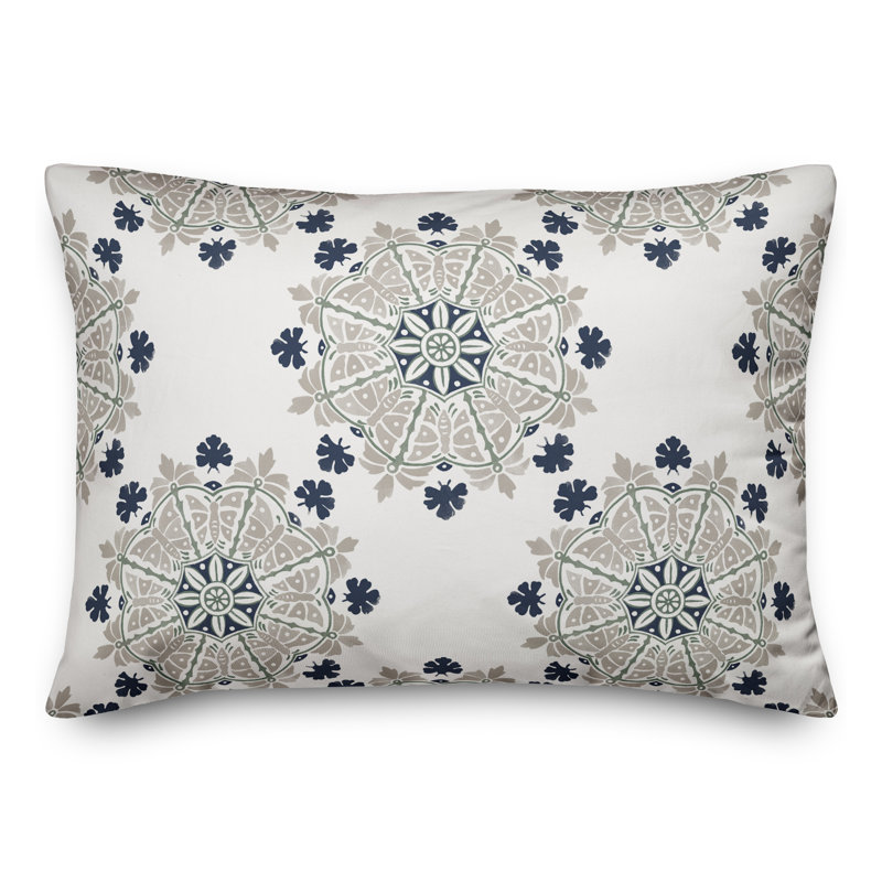 Amsden Outdoor Reversible Throw Pillow, White, Floral 2
