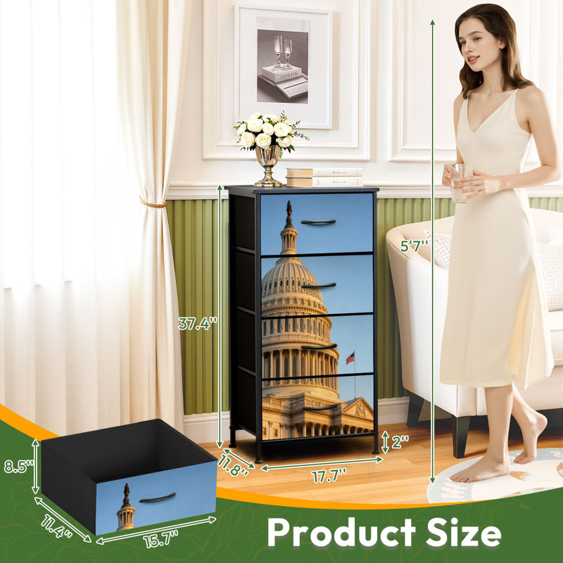Commode 4 tiroirs pour chambre à coucher sunrise capitol pond aux reflets drapeau américain Petite grande commode pour vêtements