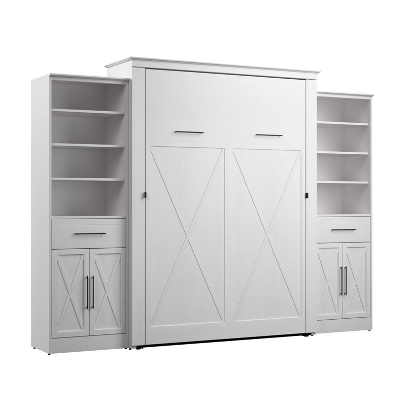 Murphy Bed And Closet Organizers With Doors And Drawers, Pure White Oak, Queen