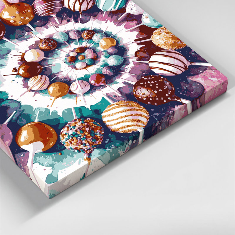 «Desserts Cake pops», art mural sur toile rose, H 12 po x l 12 po