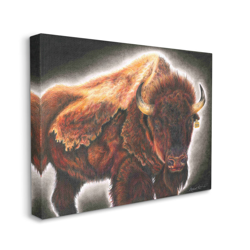 Mots-clés: Bison, bovins, rustic, Southwestern Animal, Big Horns, par Andrea Kochish, impression sur toile non encadrée